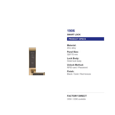 1906 RFID hotel door lock product specifications