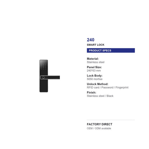 240 interior fingerprint door lock product specifications