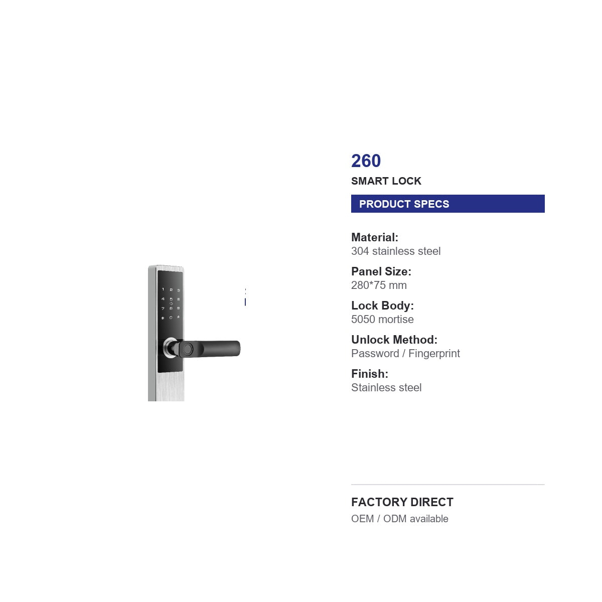 260 interior fingerprint door lock product specifications