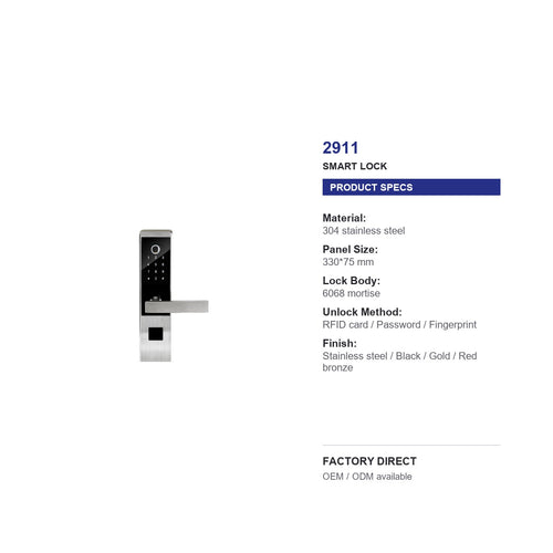 2911 stainless steel fingerprint door lock product specifications