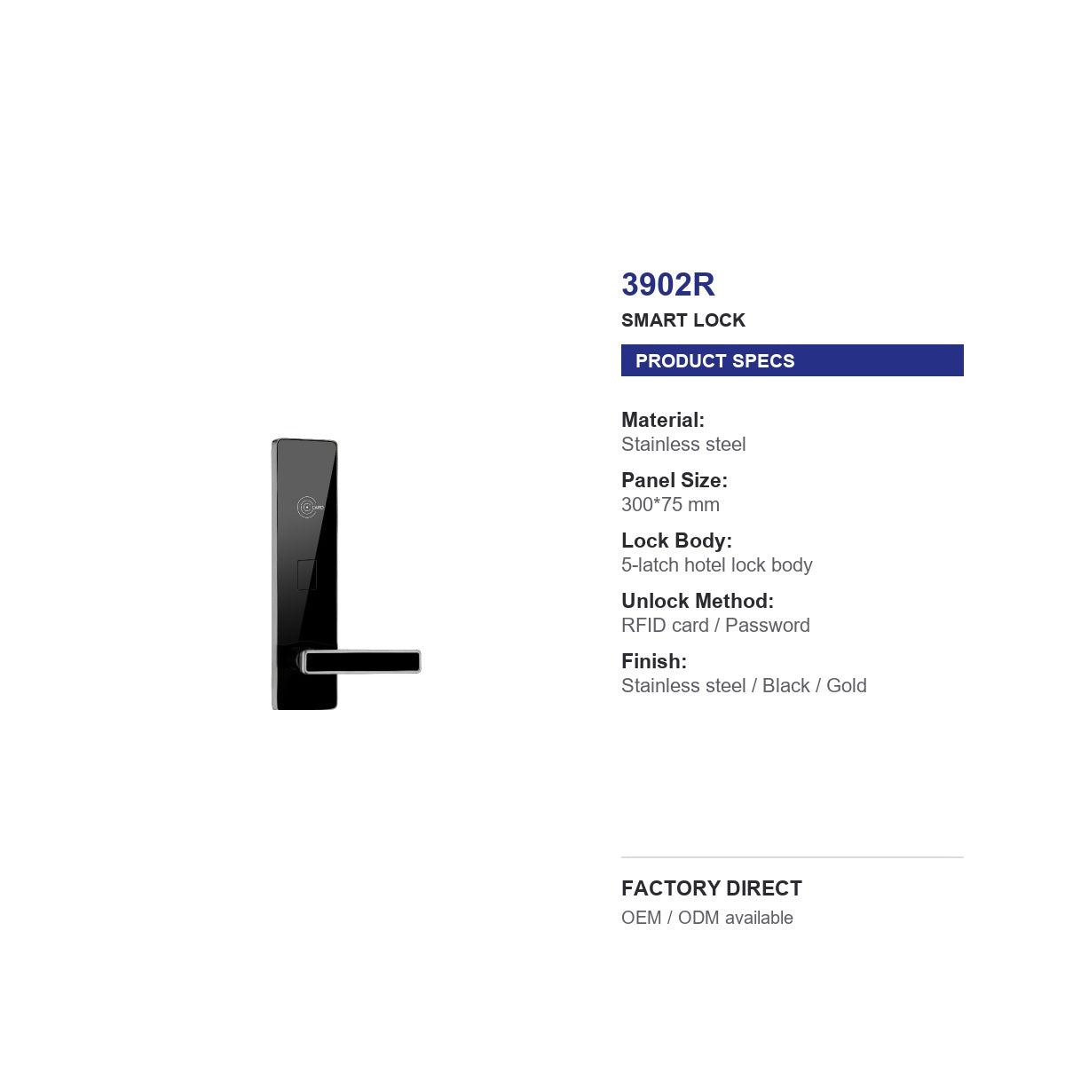 3902 reversible RFID hotel door lock product specifications