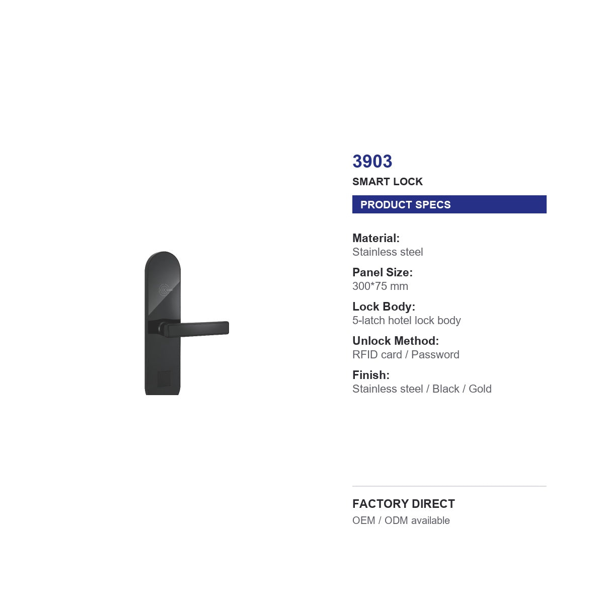 3903 standard RFID hotel door lock product specifications
