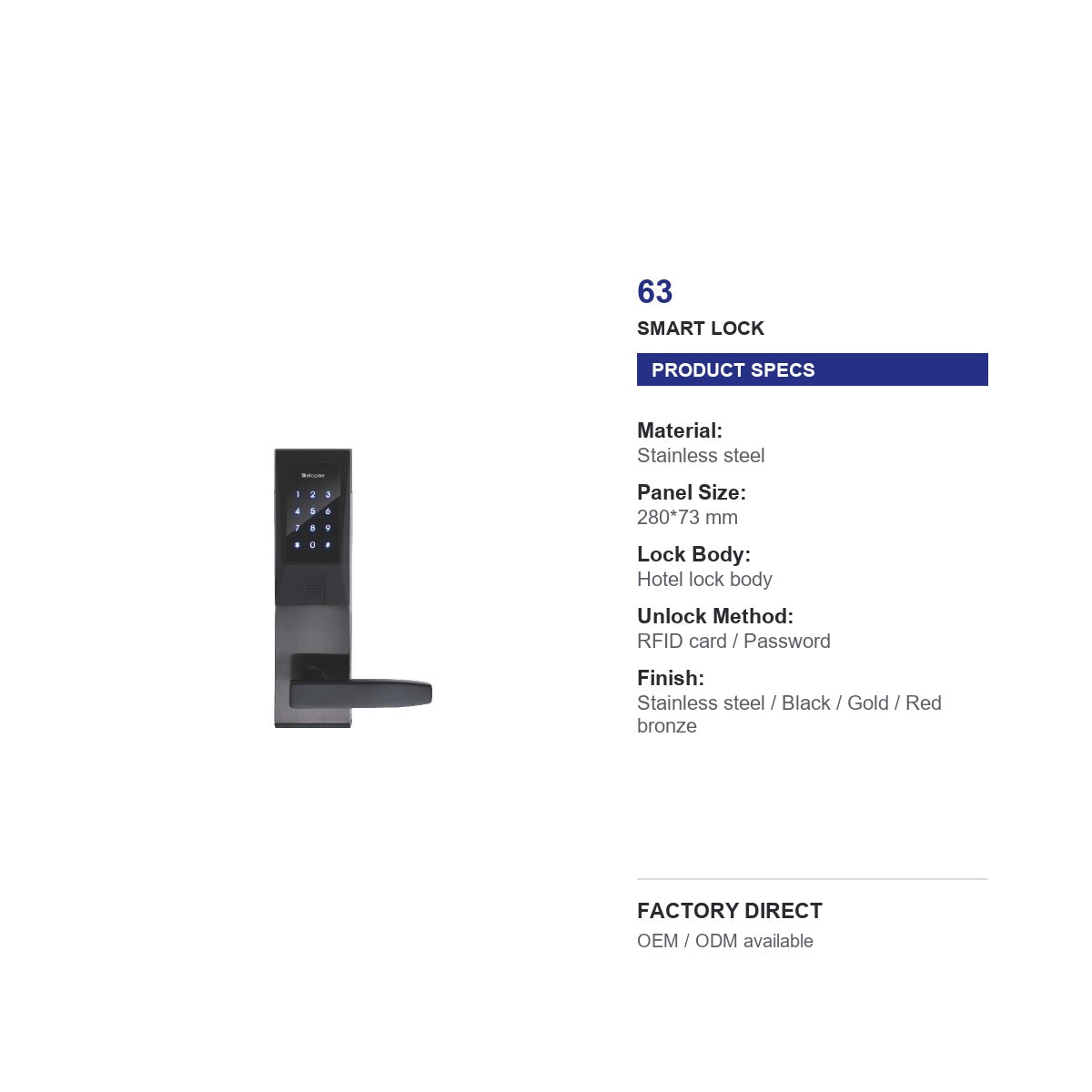63 RFID hotel door lock product specifications