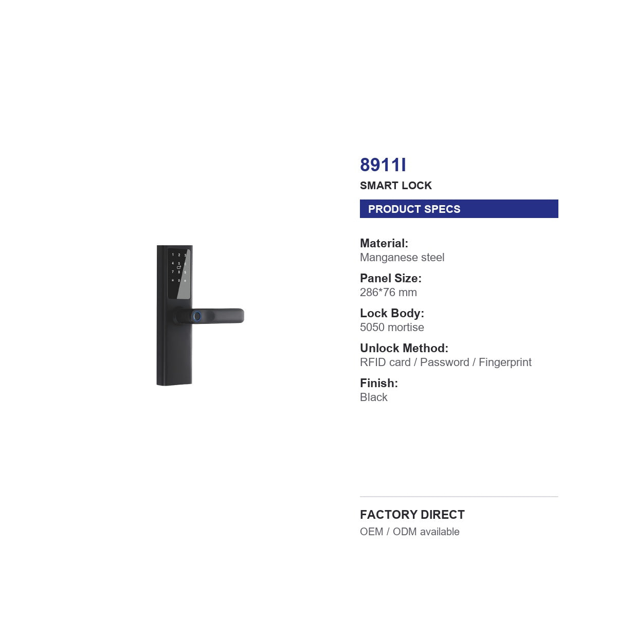 8911 interior fingerprint door lock product specifications