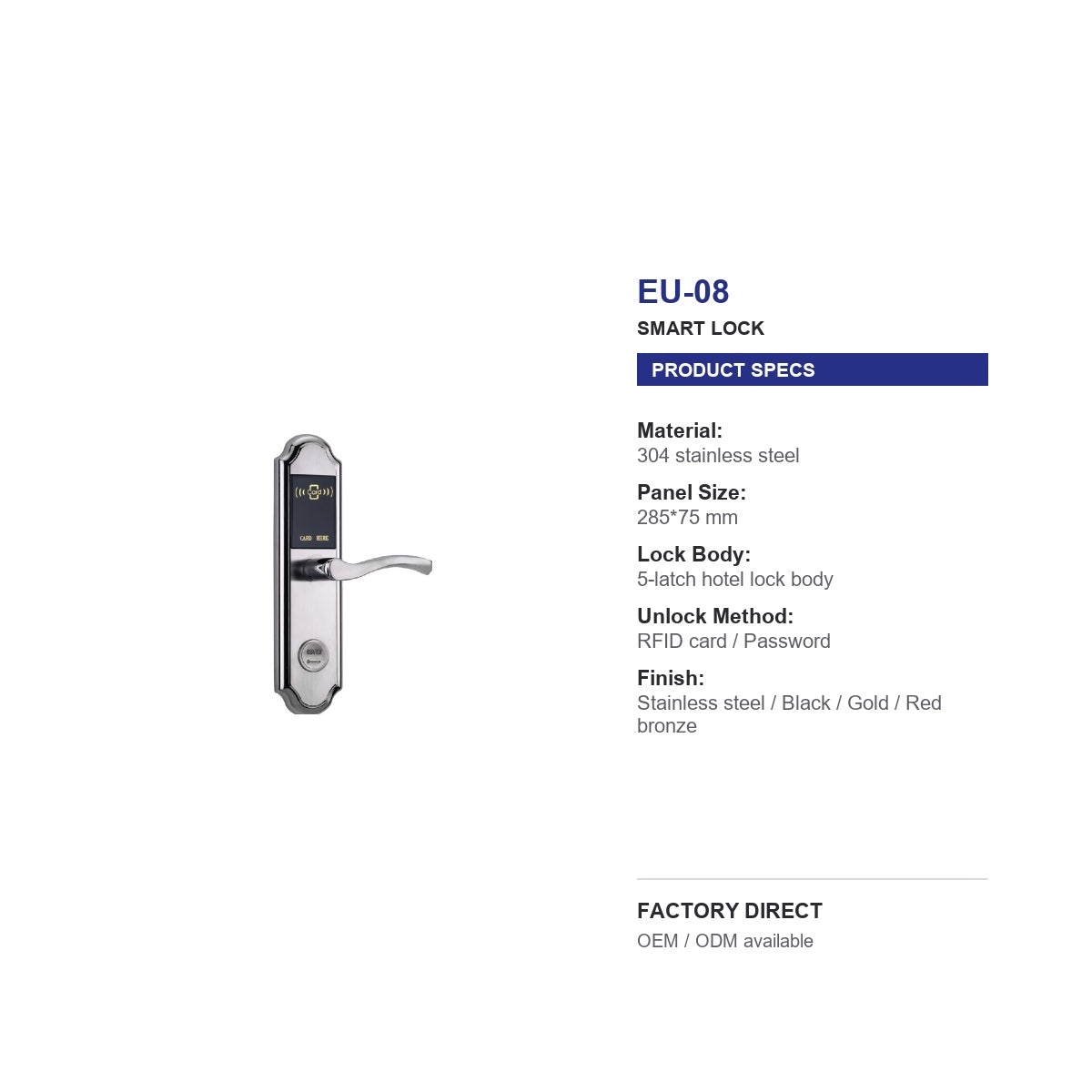 EU-08 European RFID hotel door lock product specifications