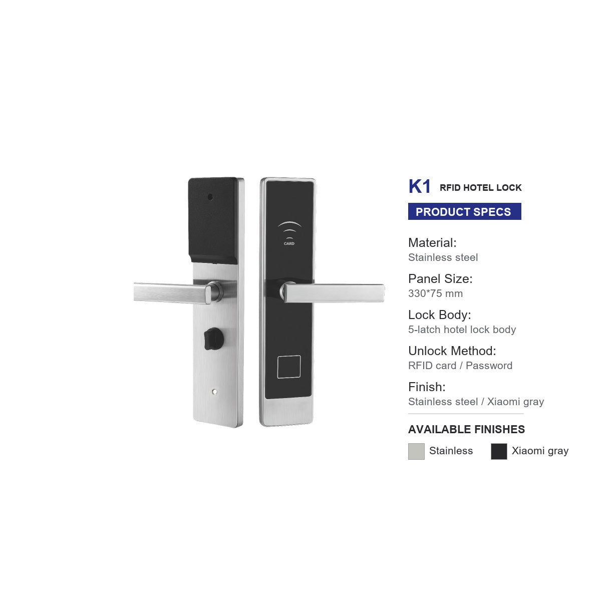 K1 RFID hotel door lock product specifications stainless steel