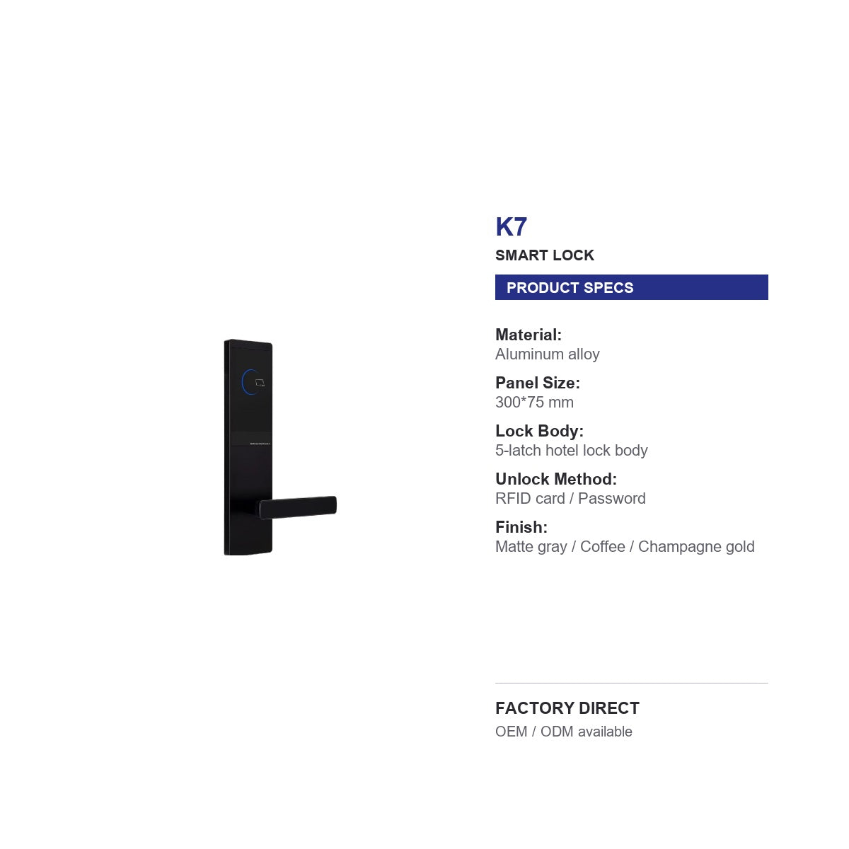K7 RFID hotel door lock product specifications