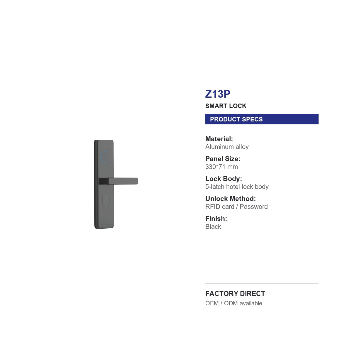 Z13P RFID hotel door lock product specifications